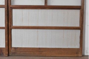 和製アンティーク建具　明治期から大正期　細かな縦格子と中央にガラスを備えた格子戸3枚セット　(R-091714)