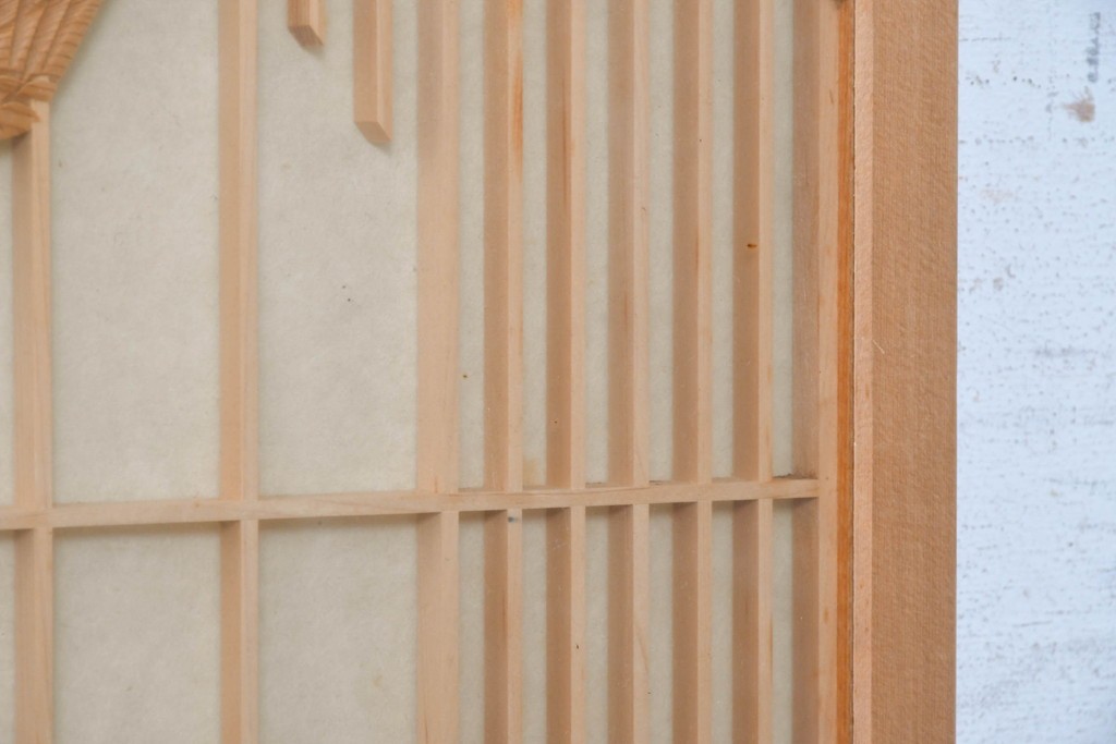 ヴィンテージ建具　昭和後期　松竹梅　鶴亀　麻の葉組子　縁起の良い意匠をちりばめた両面ガラスの書院戸2枚セット　(R-091721)