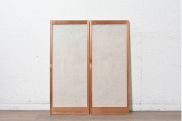 ヴィンテージ建具　昭和後期　松竹梅　鶴亀　麻の葉組子　縁起の良い意匠をちりばめた両面ガラスの書院戸2枚セット　(R-091721)