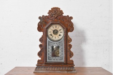アメリカアンティーク　1890年から1900年頃　Ansonia Clock Company(アンソニア)　花や唐草の彫刻が優美な置き時計　(R-091730)
