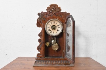 アメリカアンティーク　1890年から1900年頃　Ansonia Clock Company(アンソニア)　花や唐草の彫刻が優美な置き時計　(R-091730)