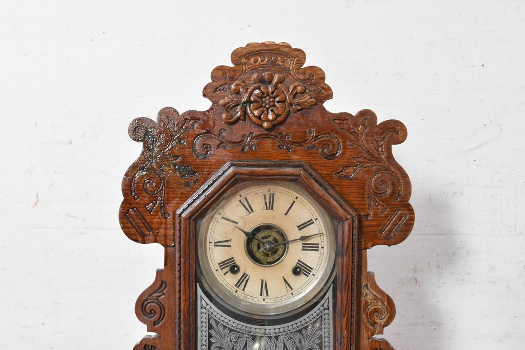 アメリカアンティーク　1890年から1900年頃　Ansonia Clock Company(アンソニア)　花や唐草の彫刻が優美な置き時計　(R-091730)
