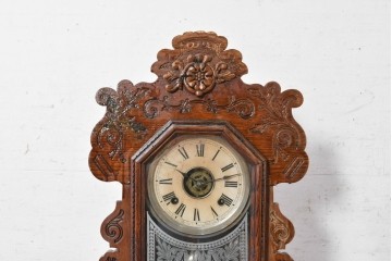アメリカアンティーク　1890年から1900年頃　Ansonia Clock Company(アンソニア)　花や唐草の彫刻が優美な置き時計　(R-091730)