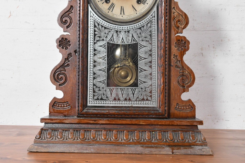 アメリカアンティーク　1890年から1900年頃　Ansonia Clock Company(アンソニア)　花や唐草の彫刻が優美な置き時計　(R-091730)