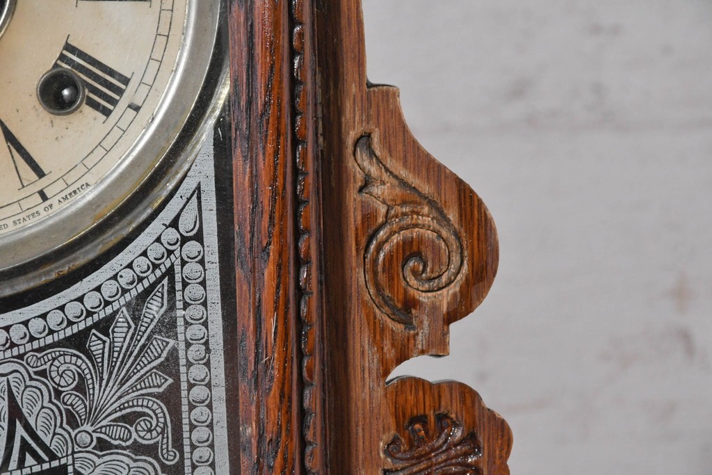 アメリカアンティーク　1890年から1900年頃　Ansonia Clock Company(アンソニア)　花や唐草の彫刻が優美な置き時計　(R-091730)