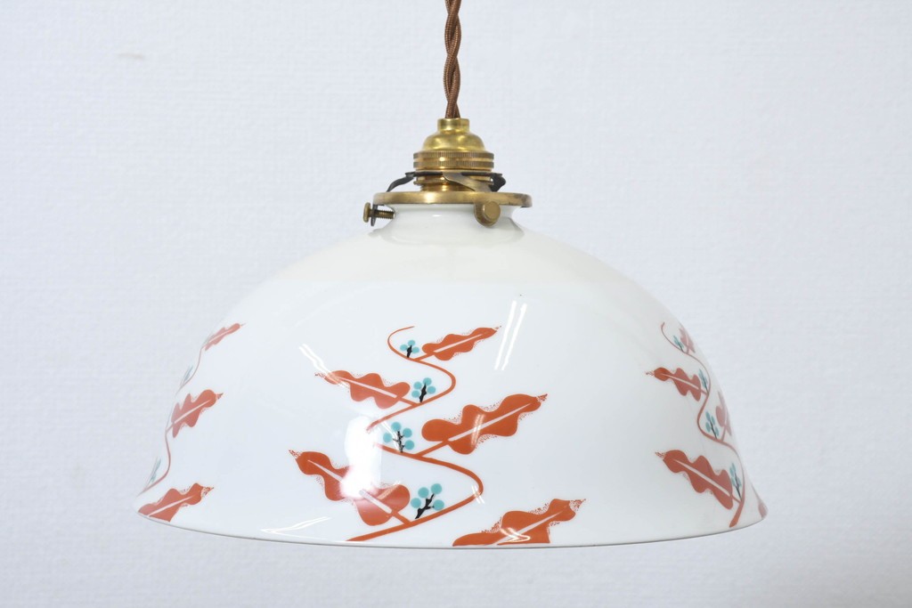 和製アンティーク　昭和初期から昭和中期　オールドノリタケ(NORITAKE)　赤と青緑の絵付けがレトロでかわいらしいペンダントライト　(R-091735)