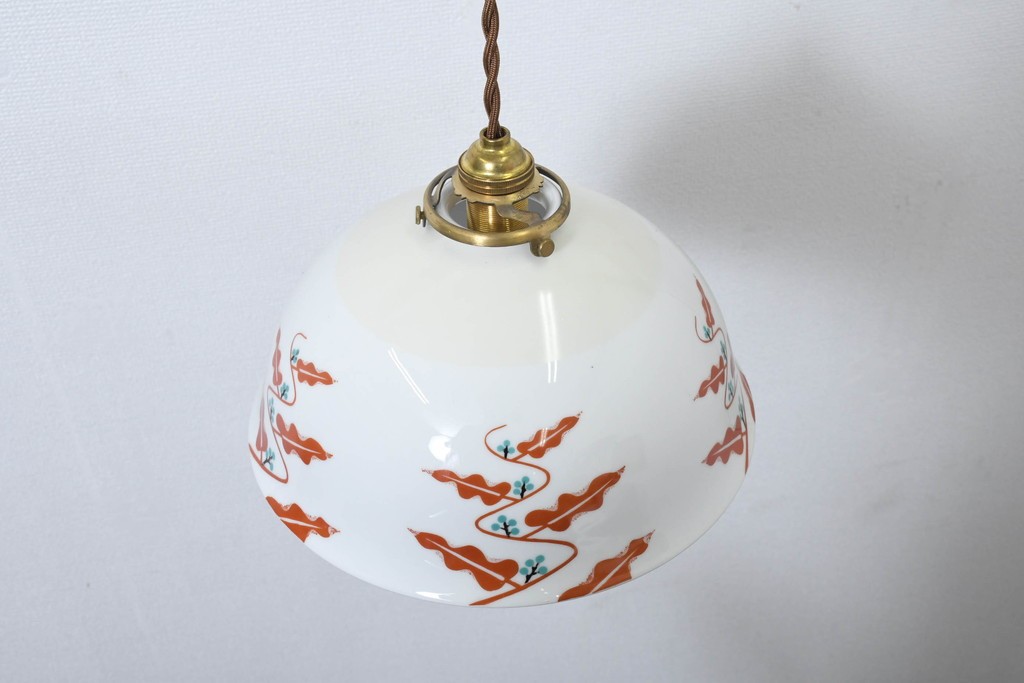 和製アンティーク　昭和初期から昭和中期　オールドノリタケ(NORITAKE)　赤と青緑の絵付けがレトロでかわいらしいペンダントライト　(R-091735)