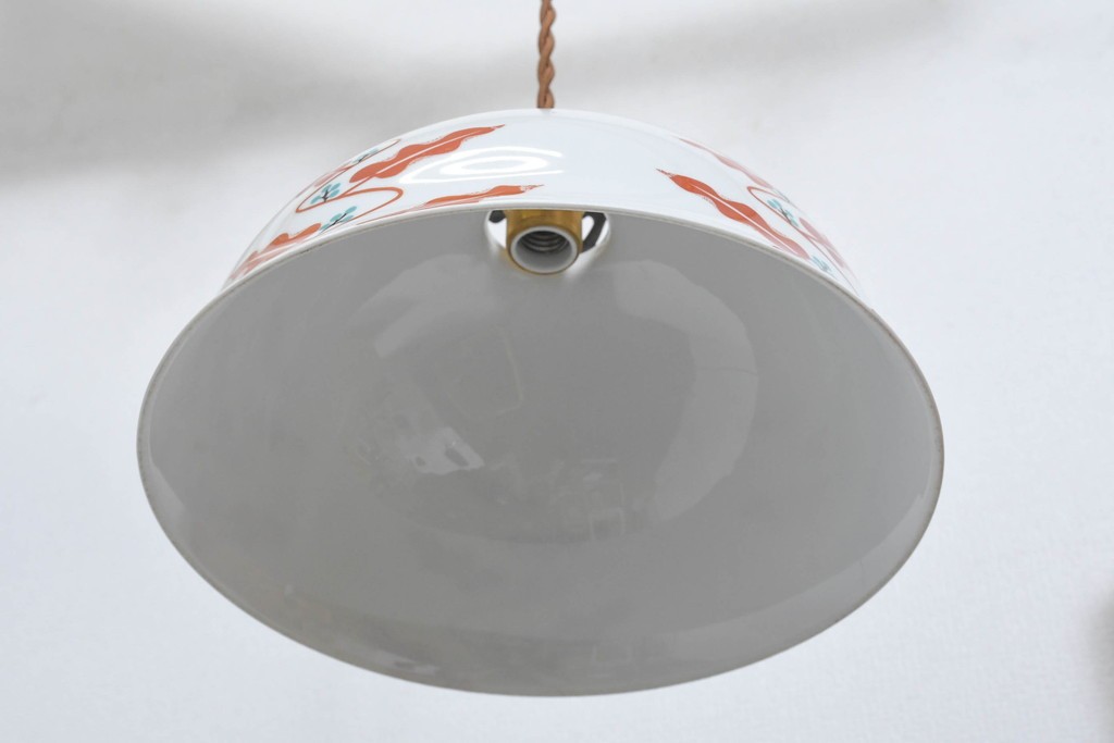 和製アンティーク　昭和初期から昭和中期　オールドノリタケ(NORITAKE)　赤と青緑の絵付けがレトロでかわいらしいペンダントライト　(R-091735)