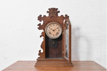 アメリカアンティーク　1890年から1900年頃　Ansonia Clock Company(アンソニア)　星形の装飾と花や鳥などの絵柄が印象的な置き時計　(R-091798)