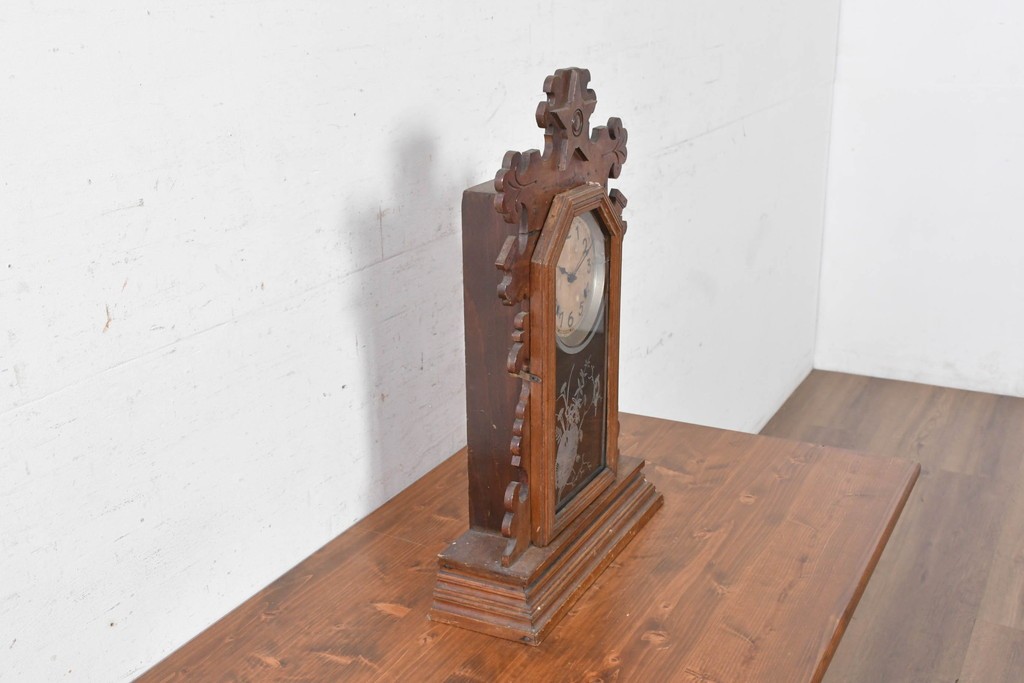 アメリカアンティーク　1890年から1900年頃　Ansonia Clock Company(アンソニア)　星形の装飾と花や鳥などの絵柄が印象的な置き時計　(R-091798)