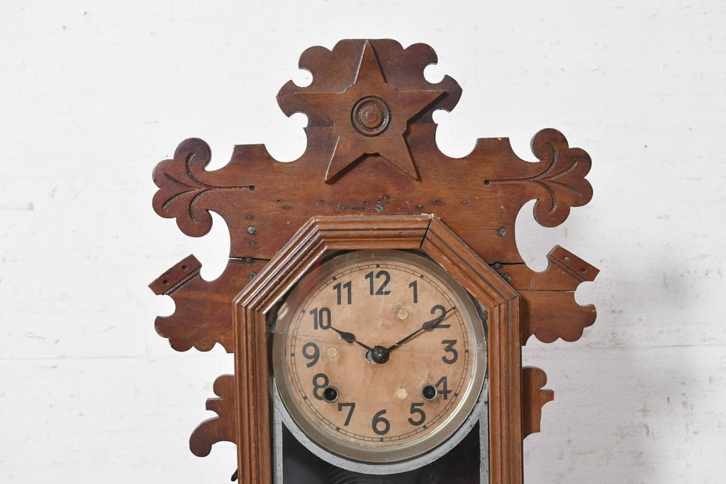 アメリカアンティーク　1890年から1900年頃　Ansonia Clock Company(アンソニア)　星形の装飾と花や鳥などの絵柄が印象的な置き時計　(R-091798)