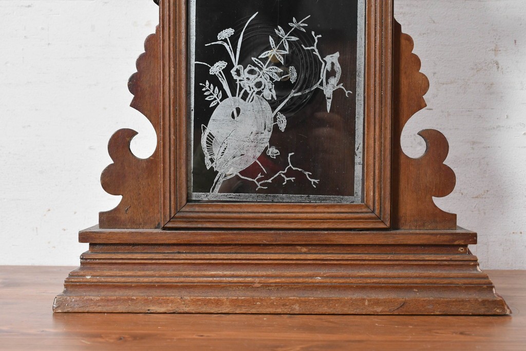 アメリカアンティーク　1890年から1900年頃　Ansonia Clock Company(アンソニア)　星形の装飾と花や鳥などの絵柄が印象的な置き時計　(R-091798)