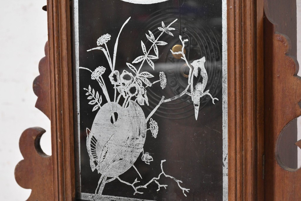 アメリカアンティーク　1890年から1900年頃　Ansonia Clock Company(アンソニア)　星形の装飾と花や鳥などの絵柄が印象的な置き時計　(R-091798)