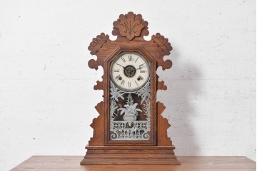 アメリカアンティーク　1890年から1900年頃　Ansonia Clock Company(アンソニア)　南国風の植物模様が美しい置き時計　(R-091800)