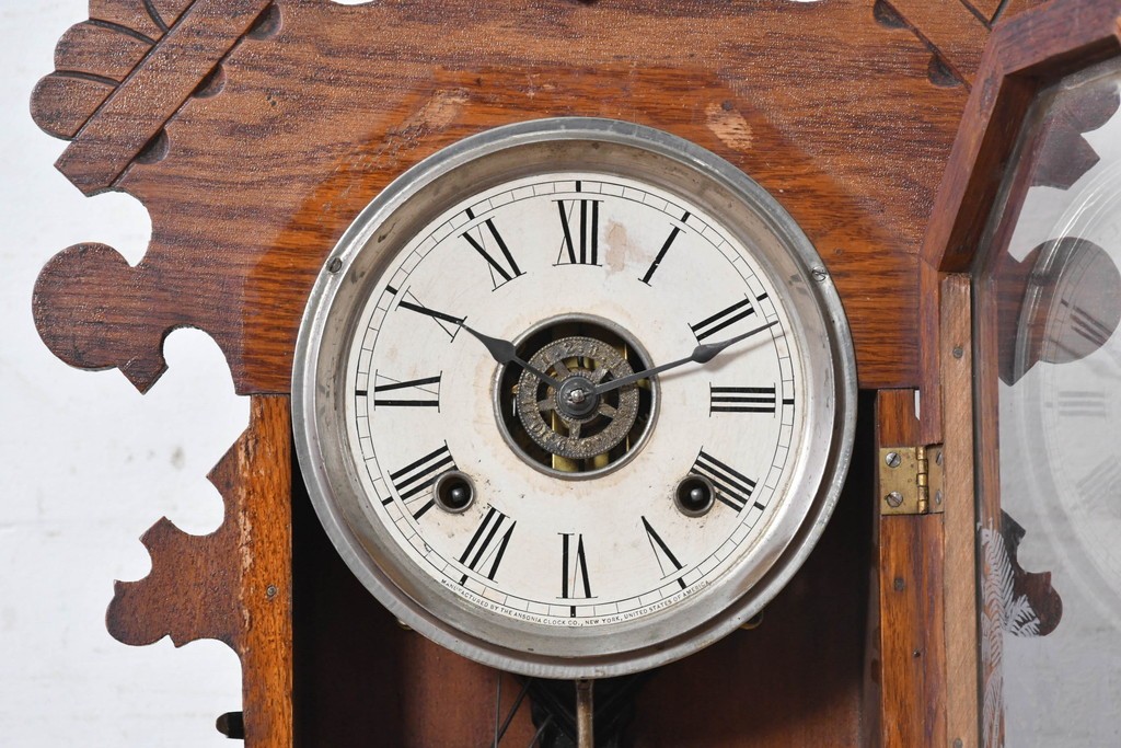 アメリカアンティーク　1890年から1900年頃　Ansonia Clock Company(アンソニア)　南国風の植物模様が美しい置き時計　(R-091800)