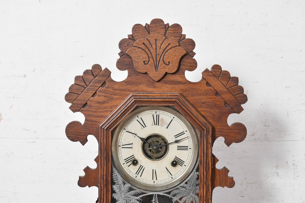 アメリカアンティーク　1890年から1900年頃　Ansonia Clock Company(アンソニア)　南国風の植物模様が美しい置き時計　(R-091800)