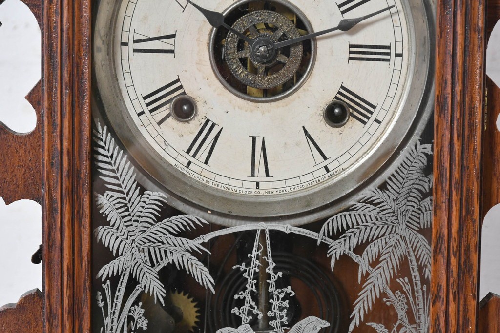 アメリカアンティーク　1890年から1900年頃　Ansonia Clock Company(アンソニア)　南国風の植物模様が美しい置き時計　(R-091800)