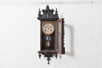 和製アンティーク　大正期　人面飾りと重厚な彫刻装飾が目を引くスリゲル型掛け時計　(R-091814)