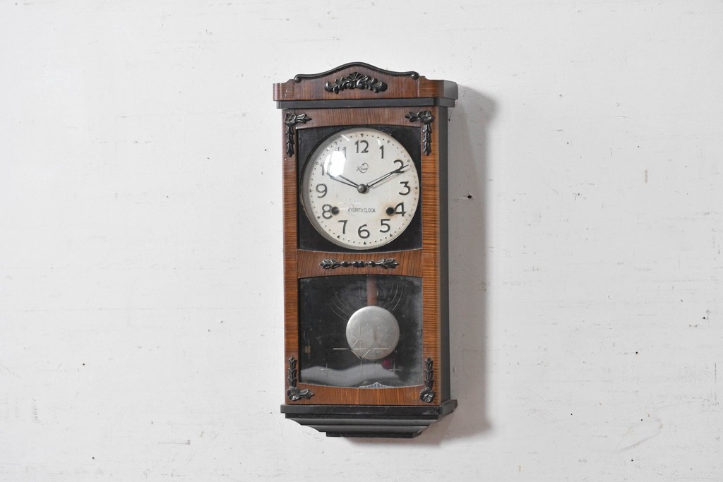 和製ヴィンテージ　昭和中期　協立時計工業株式会社(Kyoritu Clock)　花や葉の装飾が上品な掛け時計　(R-091817)