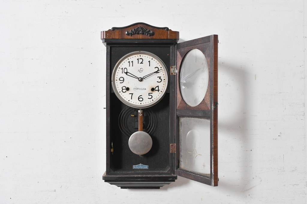 和製ヴィンテージ　昭和中期　協立時計工業株式会社(Kyoritu Clock)　花や葉の装飾が上品な掛け時計　(R-091817)