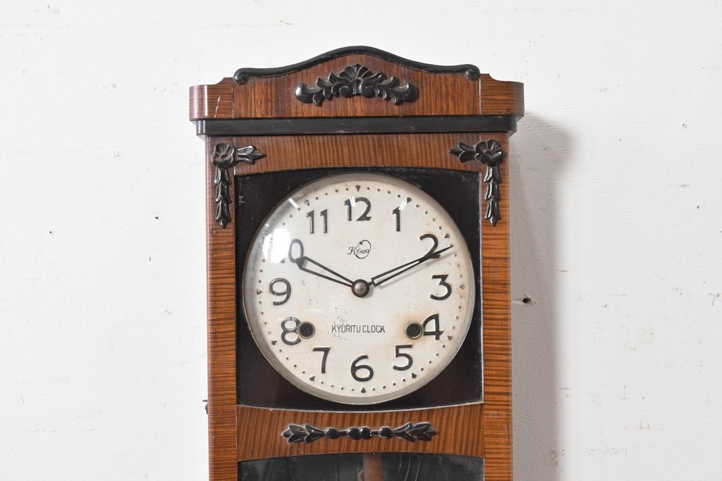 和製ヴィンテージ　昭和中期　協立時計工業株式会社(Kyoritu Clock)　花や葉の装飾が上品な掛け時計　(R-091817)
