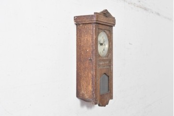 和製アンティーク　大正期から昭和初期　富士時計製造工場　花飾りと振り子窓が趣ある掛け時計　(R-091832)