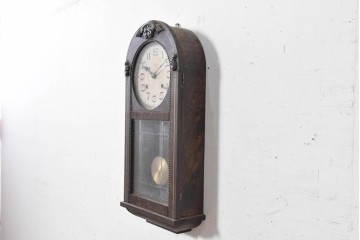 和製アンティーク　大正期から 昭和初期　精工舎(SEIKOSHA、セイコー)　アーチ型ケースと彫刻装飾が印象的な振り子式掛け時計　(R-091837)