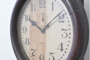 アメリカアンティーク　1920年頃　Ansonia Clock Company(アンソニア)　特大サイズ　丸型文字盤とガラス窓の掛け時計　(R-091840)