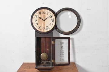 アメリカアンティーク　1920年頃　Ansonia Clock Company(アンソニア)　特大サイズ　丸型文字盤とガラス窓の掛け時計　(R-091840)