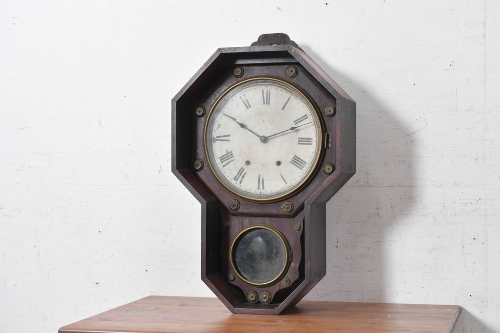 アメリカアンティーク　1880年から1910年頃　Seth Thomas Clock Company(セス・トーマス)　八角形ケース付き掛け時計　(R-091841)