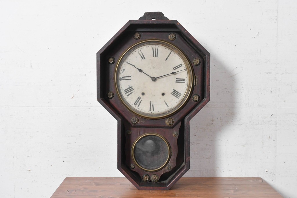 アメリカアンティーク　1880年から1910年頃　Seth Thomas Clock Company(セス・トーマス)　八角形ケース付き掛け時計　(R-091841)