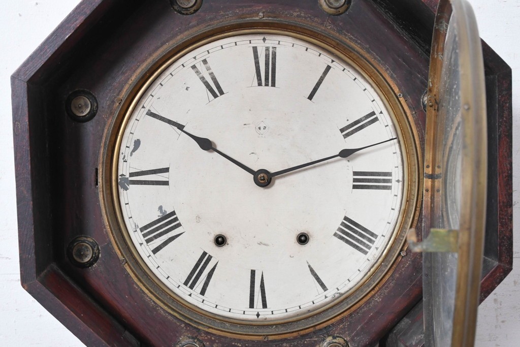 アメリカアンティーク　1880年から1910年頃　Seth Thomas Clock Company(セス・トーマス)　八角形ケース付き掛け時計　(R-091841)