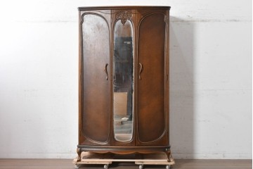 中古　美品　松永工房　Continue(カンティーニュ)　葡萄の彫刻がアクセントの姿見付きワードローブ　定価推定50万円以上　(R-091847)