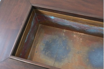 和製ヴィンテージ　松本民芸家具　A型洋炉卓　厚みのある天板とパネル装飾が印象的な囲炉裏テーブル　定価約91万円　(R-091851)