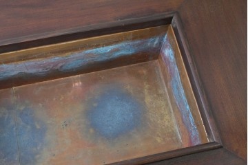 和製ヴィンテージ　松本民芸家具　A型洋炉卓　厚みのある天板とパネル装飾が印象的な囲炉裏テーブル　定価約91万円　(R-091851)