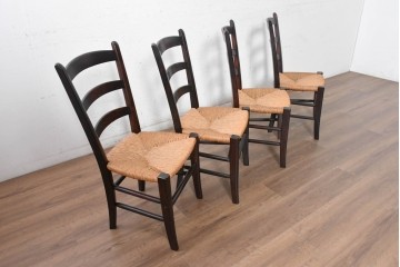 中古　松本民芸家具　SE型ラッシチェア　弧を描く背板と編み座が美しいチェア4脚セット　定価約15万円　(R-091852)