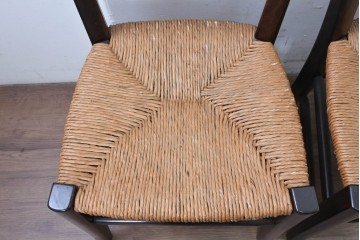 中古　松本民芸家具　SE型ラッシチェア　弧を描く背板と編み座が美しいチェア4脚セット　定価約15万円　(R-091852)