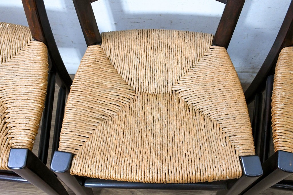 中古　松本民芸家具　SE型ラッシチェア　弧を描く背板と編み座が美しいチェア4脚セット　定価約15万円　(R-091852)