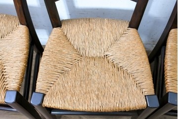 中古　松本民芸家具　SE型ラッシチェア　弧を描く背板と編み座が美しいチェア4脚セット　定価約15万円　(R-091852)
