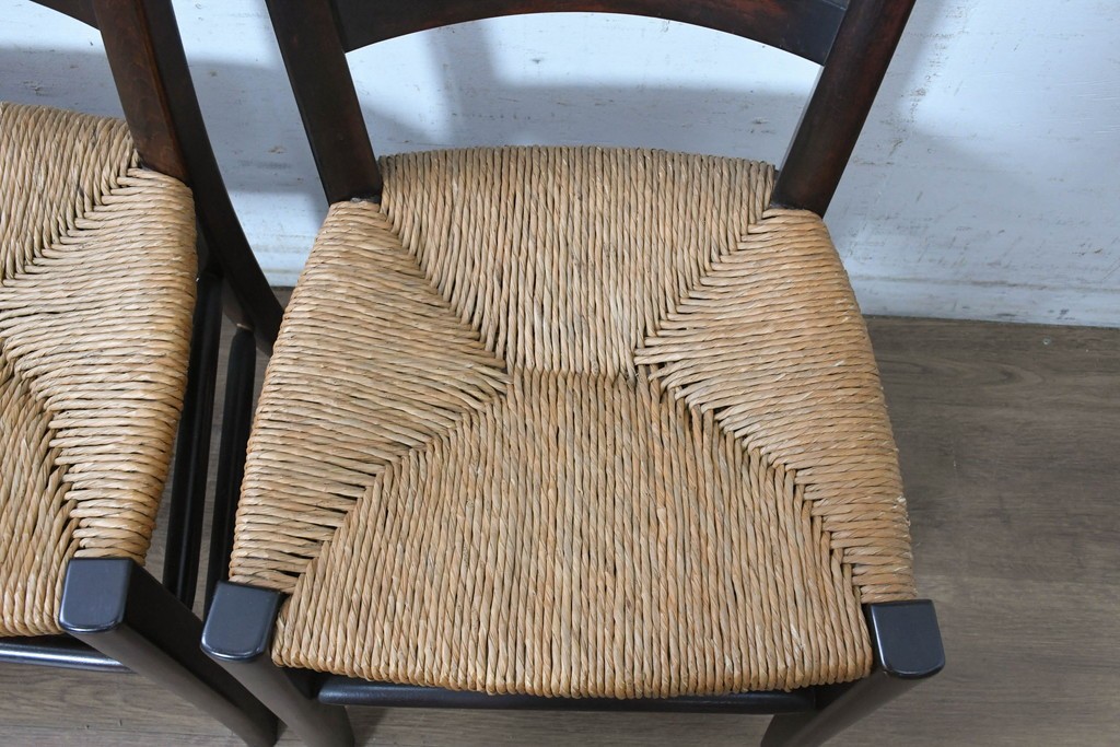 中古　松本民芸家具　SE型ラッシチェア　弧を描く背板と編み座が美しいチェア4脚セット　定価約15万円　(R-091852)