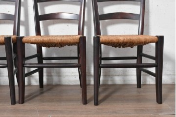中古　松本民芸家具　SE型ラッシチェア　弧を描く背板と編み座が美しいチェア4脚セット　定価約15万円　(R-091852)