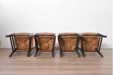 中古　松本民芸家具　SE型ラッシチェア　弧を描く背板と編み座が美しいチェア4脚セット　定価約15万円　(R-091852)