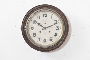 和製アンティーク　明治期　横浜エムズイ商会　彫刻入りの丸型掛け時計　(R-091854)