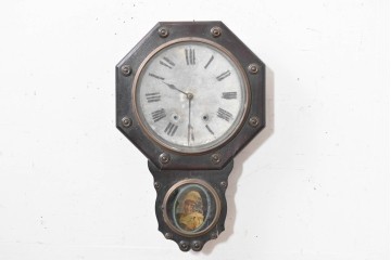 アンティーク時計　明治期から大正期　人物画を配した八角形の掛け時計　(R-091855)