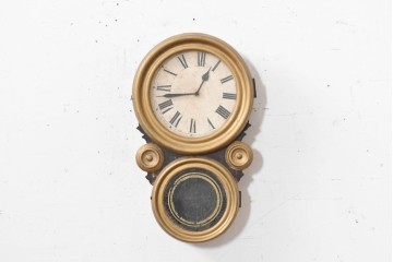 アメリカアンティーク　1880年頃　E. INGRAHAM&CO(イングラハム社)　ゴールドカラーの丸枠を配しただるま時計　(R-091859)