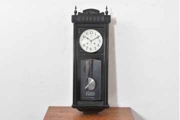 和製ヴィンテージ　昭和中期　愛知時計電機(アイチ、AICHI)　大型サイズ!!　振り子が見えるガラス扉と立体装飾の掛け時計　(R-091860)