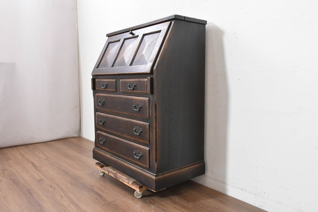中古　美品　飛騨産業　キツツキ　プロヴィンシャルシリーズ　3面パネルの前扉と多彩な収納を備えたライティングビューロー　定価約54万円　(R-091863)
