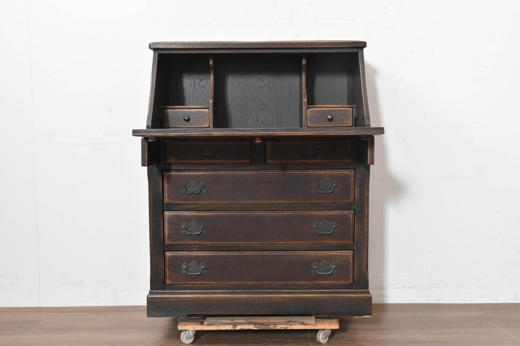 中古　美品　飛騨産業　キツツキ　プロヴィンシャルシリーズ　3面パネルの前扉と多彩な収納を備えたライティングビューロー　定価約54万円　(R-091863)