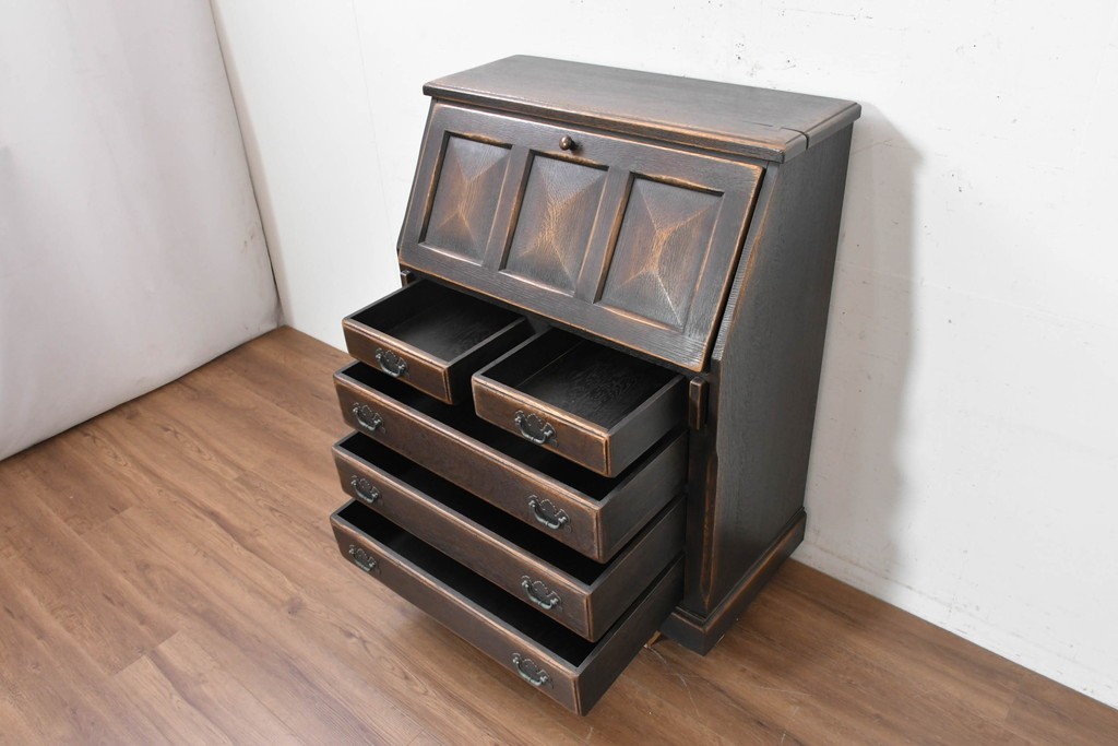 中古　美品　飛騨産業　キツツキ　プロヴィンシャルシリーズ　3面パネルの前扉と多彩な収納を備えたライティングビューロー　定価約54万円　(R-091863)