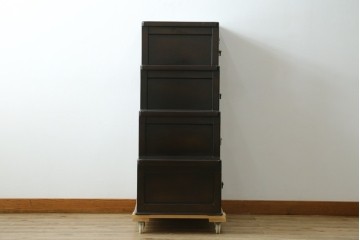 中古　美品　職人手作り　希少な廃番品!　民芸城山　深みのある朱色と濃茶色のコントラストが美しい一閑張りの階段箪笥　(R-091883)